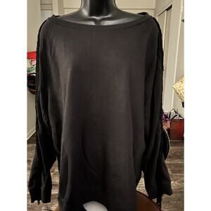Levi’s Women’s 2X Black Long Sleeve Top Fringe Arm Detail Casual Pullover Shirt